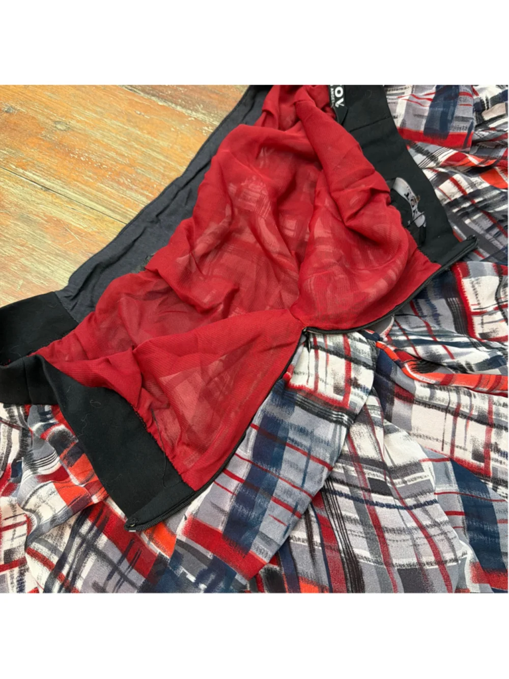 TOV Holy The Damsel's Plaid Tiered Maxi Skirt Blue Red Patchwork EU 38 US M